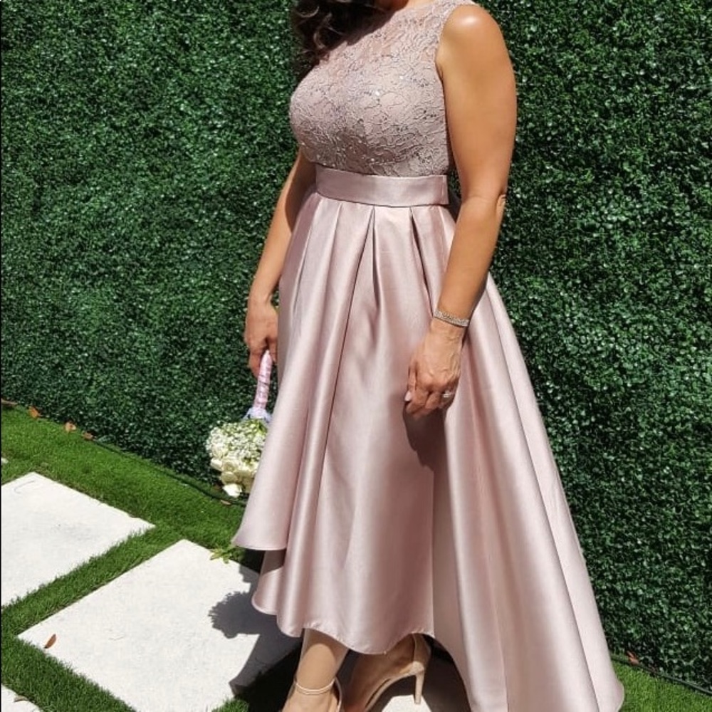 Lacey, satin taupe formal dress size 6